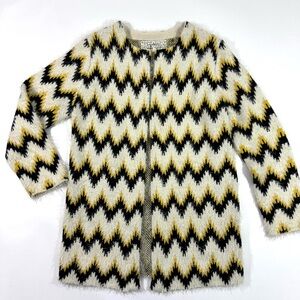 Pink Martini Feathery Wool Blend Cardigan Open Front Black Yellow